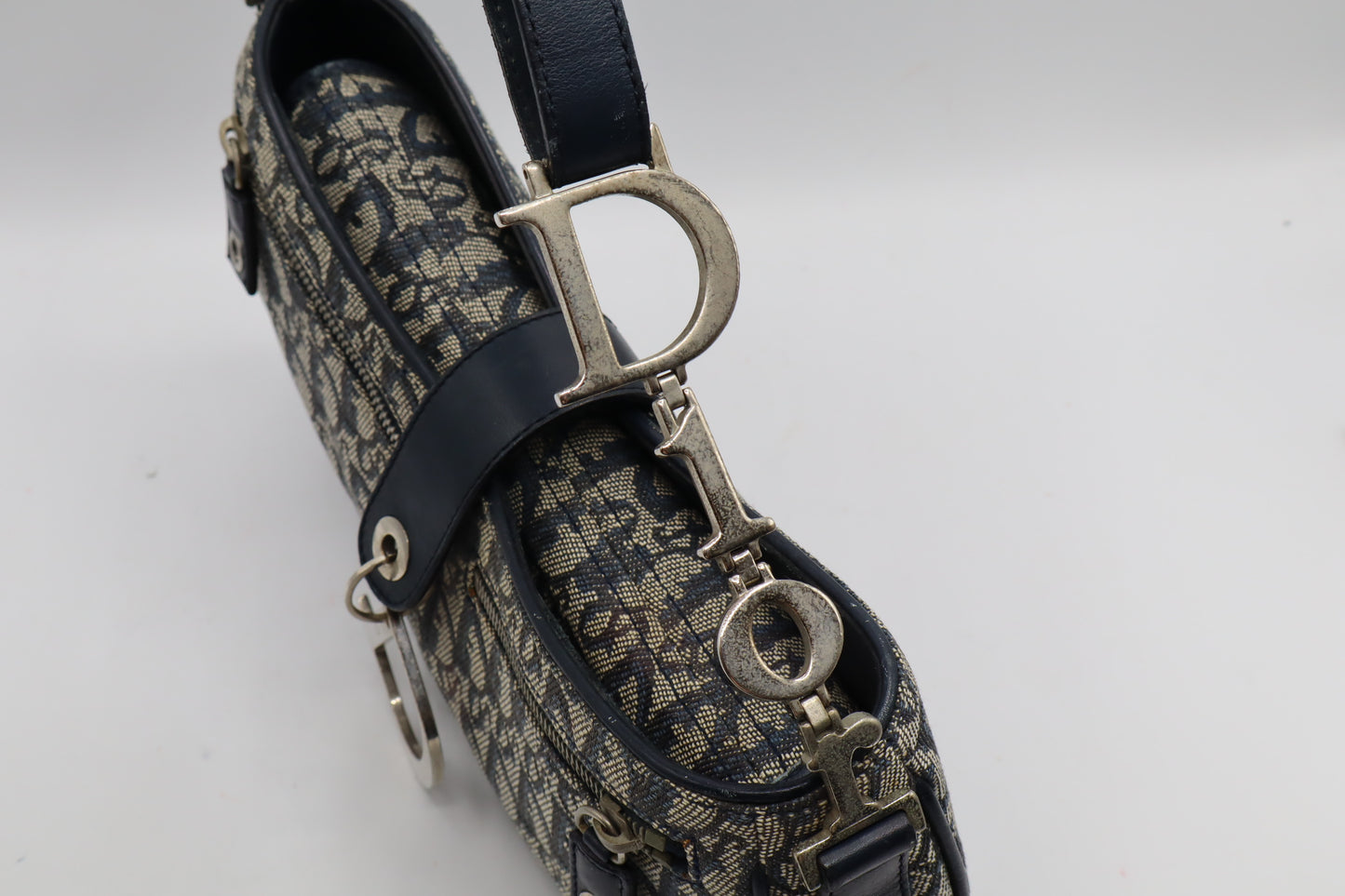 Christian Dior Navy Trotter Oblique Canvas Flap Shoulder Bag