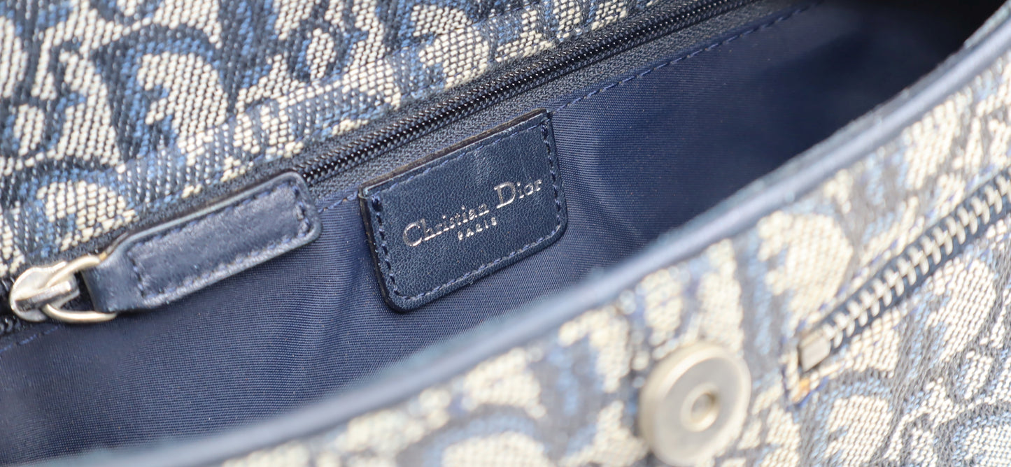 Christian Dior Navy Trotter Oblique Canvas Flap Shoulder Bag