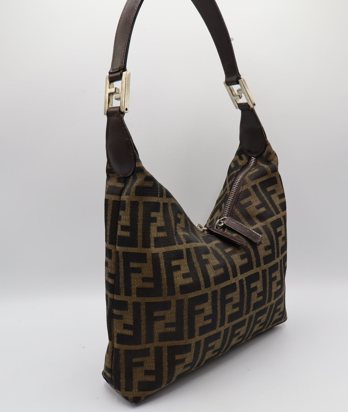 Fendi Brown Zucca Monogram Canvas Leather Shoulder Bag