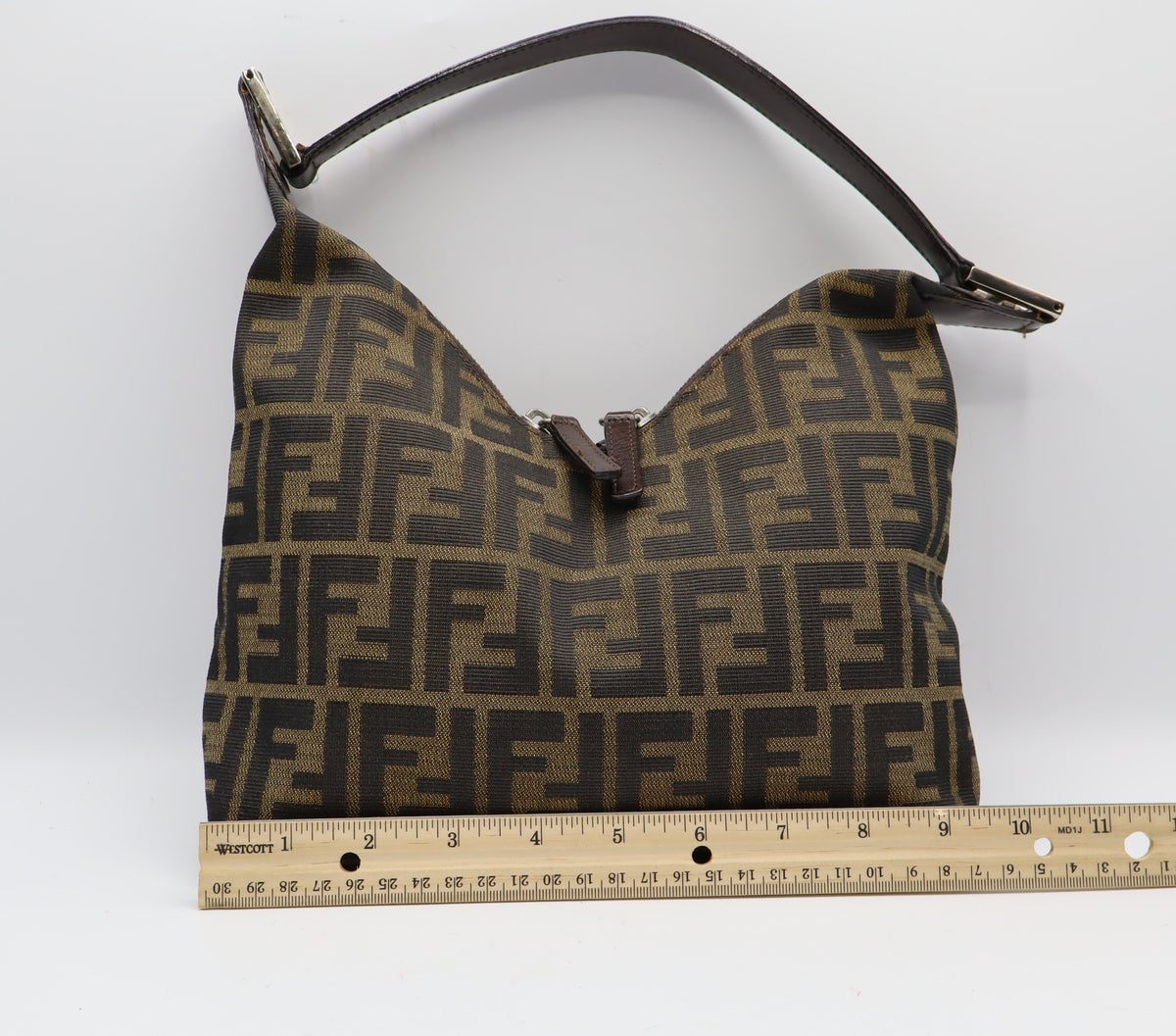 Fendi Brown Zucca Monogram Canvas Leather Shoulder Bag