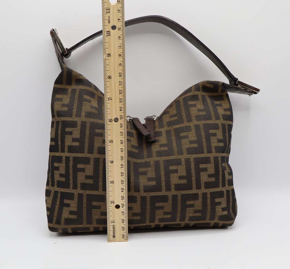 Fendi Brown Zucca Monogram Canvas Leather Shoulder Bag