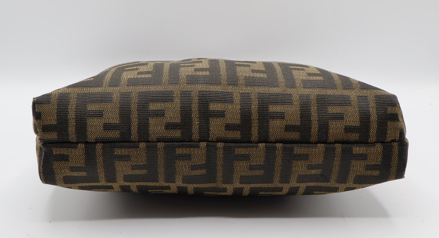 Fendi Brown Zucca Monogram Canvas Leather Shoulder Bag