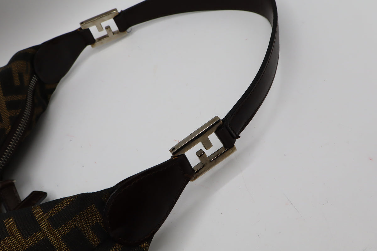 Fendi Brown Zucca Monogram Canvas Leather Shoulder Bag