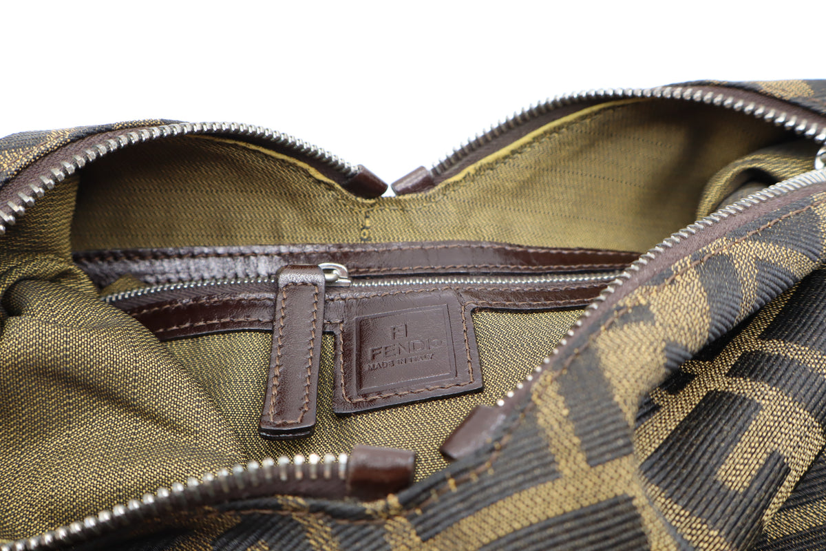 Fendi Brown Zucca Monogram Canvas Leather Shoulder Bag