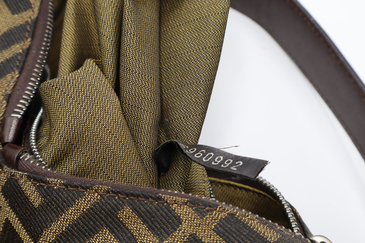 Fendi Brown Zucca Monogram Canvas Leather Shoulder Bag
