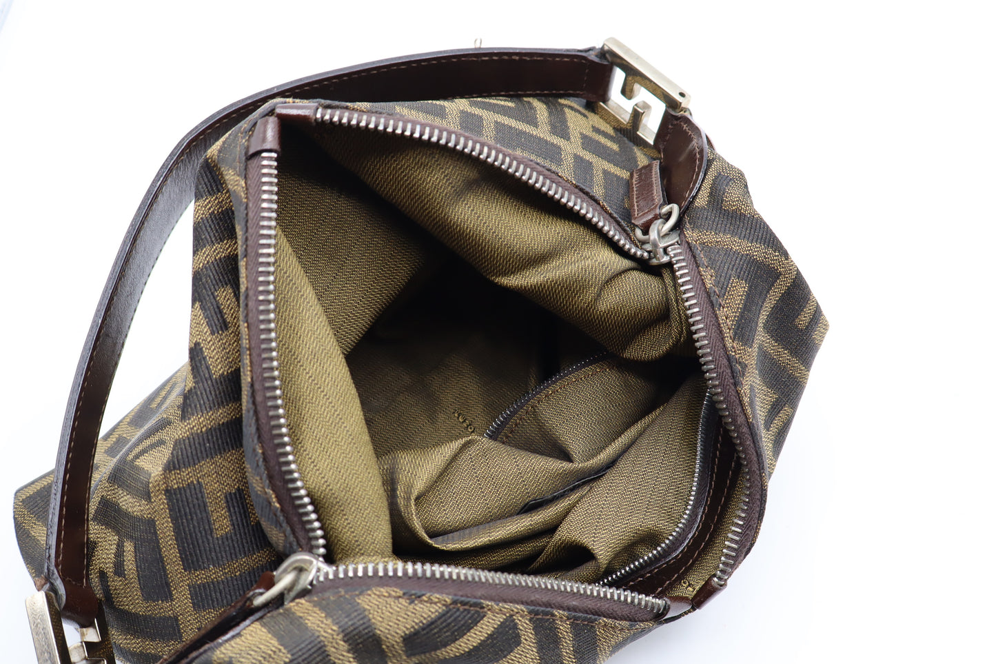 Fendi Brown Zucca Monogram Canvas Leather Shoulder Bag