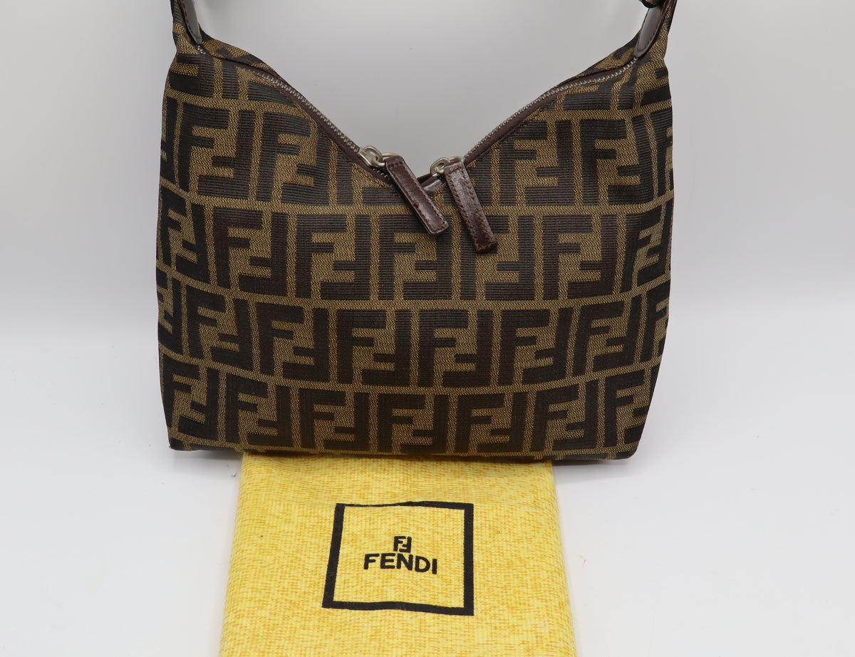 Fendi Brown Zucca Monogram Canvas Leather Shoulder Bag