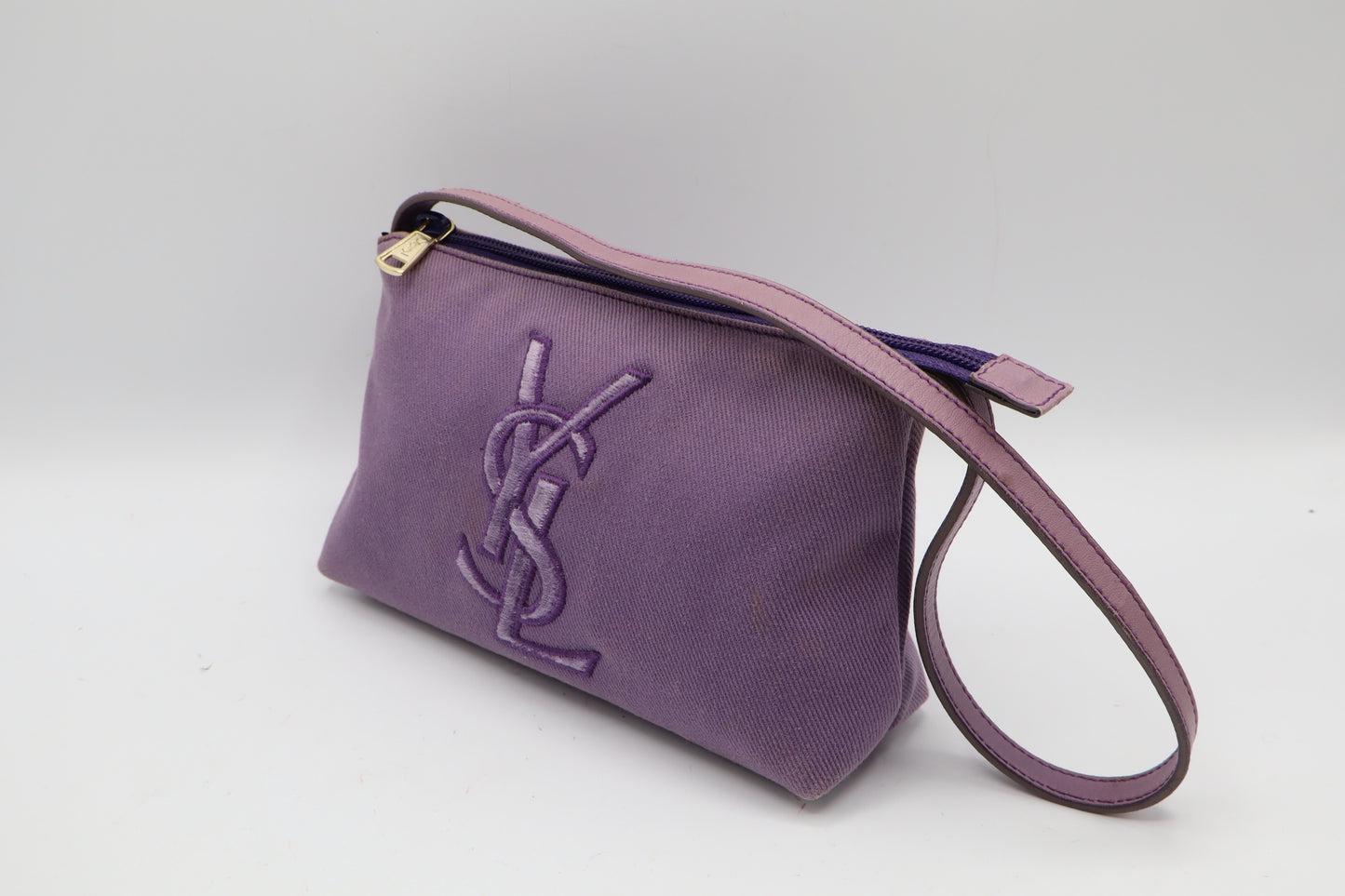 Yves Saint Laurent Purple Canvas Velvet Logo Shoulder Bag