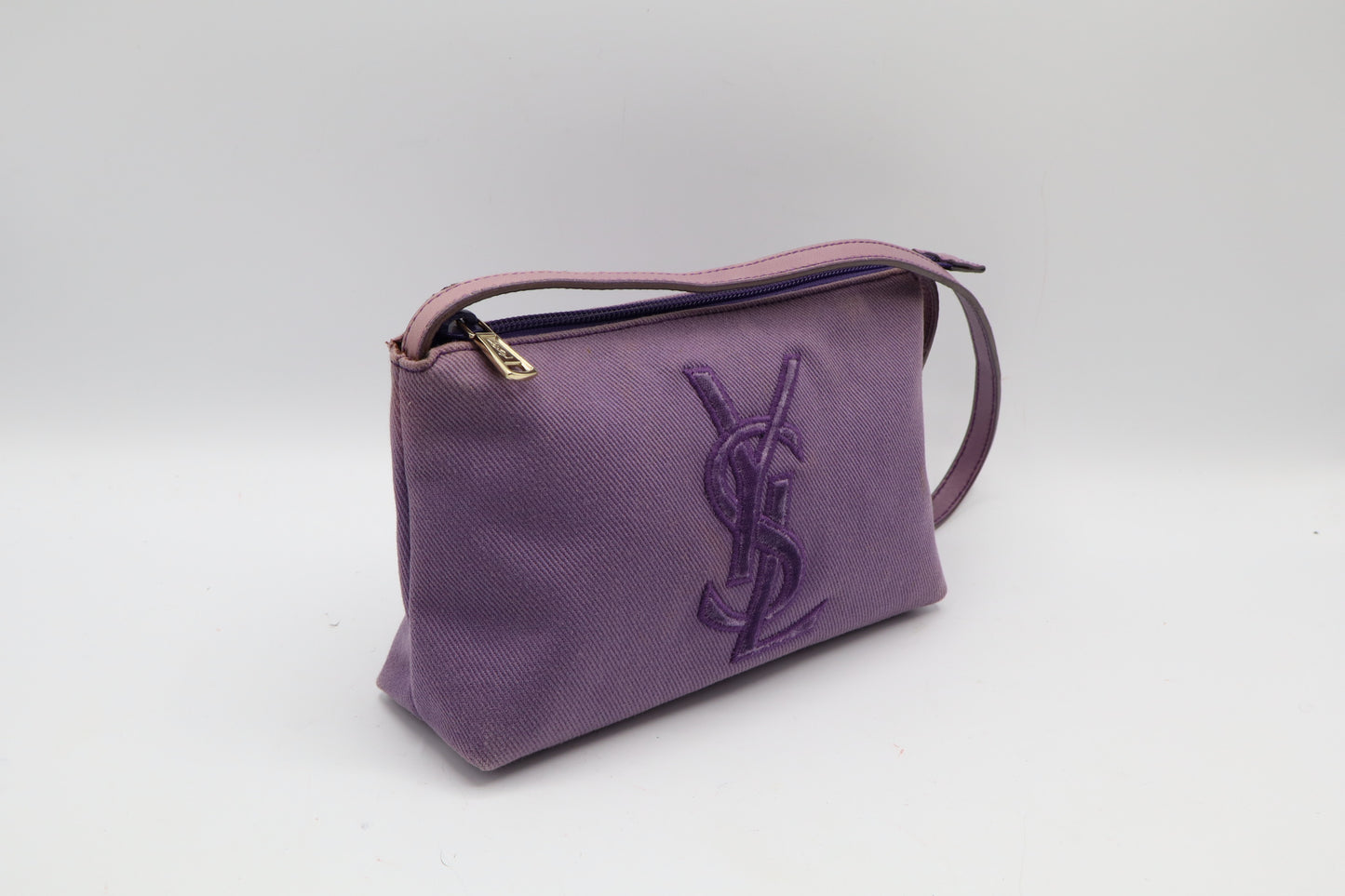 Yves Saint Laurent Purple Canvas Velvet Logo Shoulder Bag