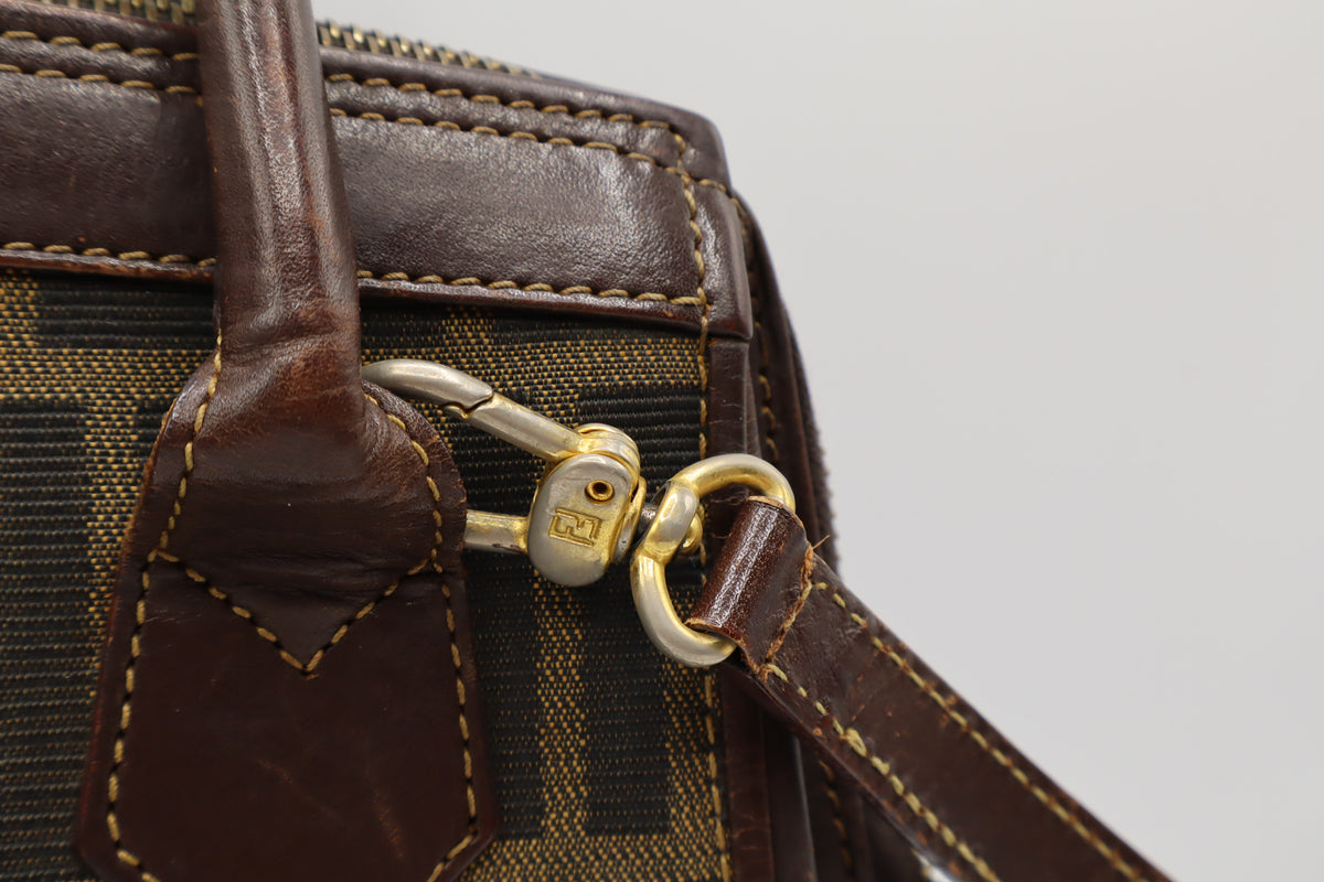 Fendi Brown Zucca Canvas Leather Tote Bag