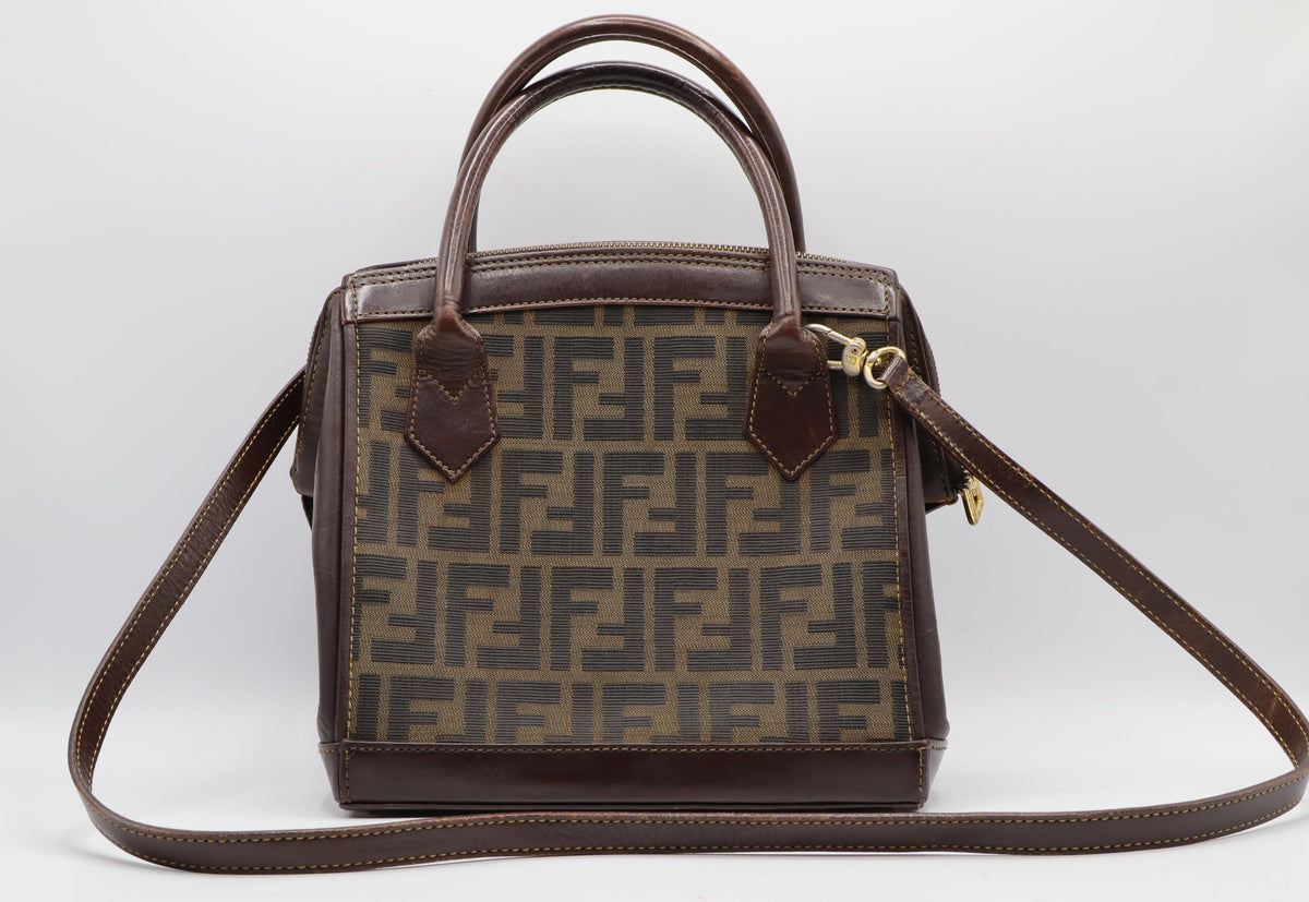 Fendi Brown Zucca Canvas Leather Tote Bag