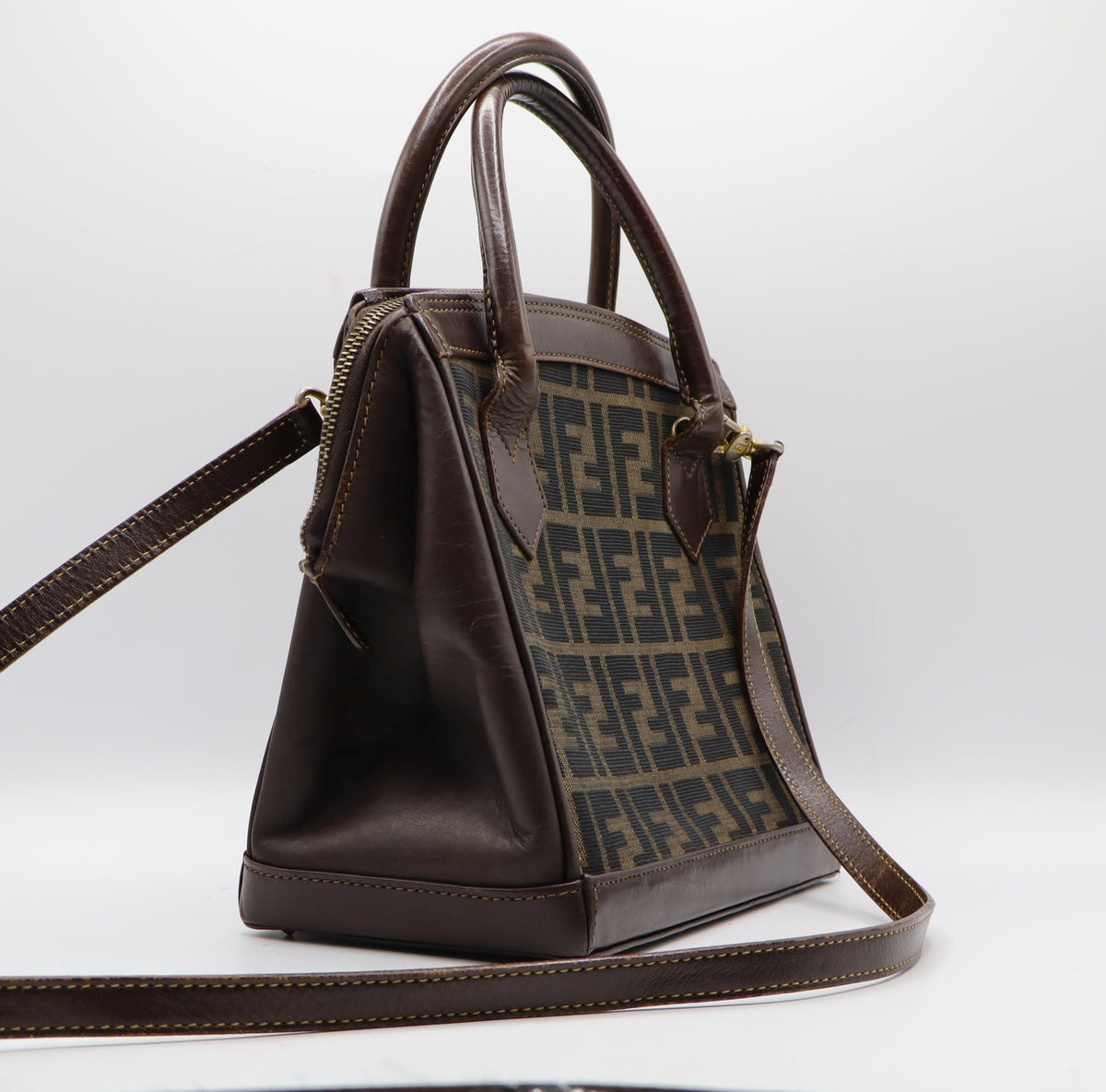 Fendi Brown Zucca Canvas Leather Tote Bag