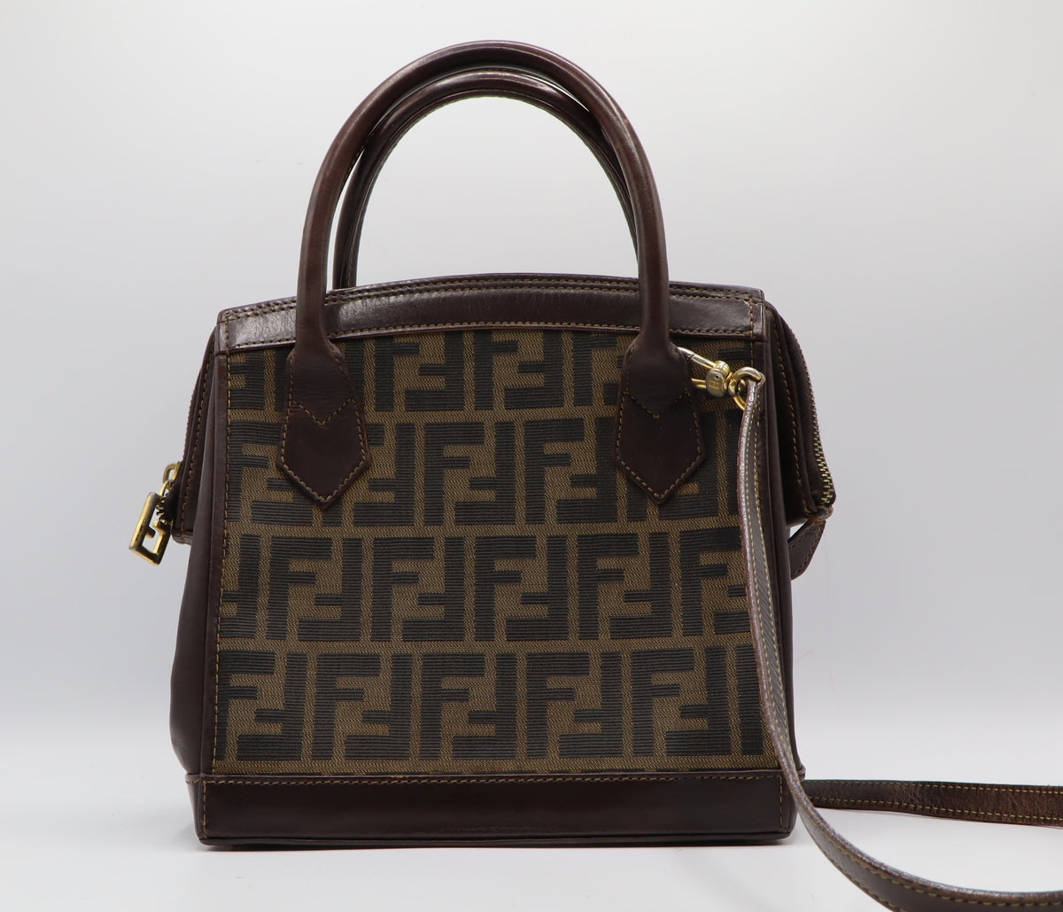 Fendi Brown Zucca Canvas Leather Tote Bag