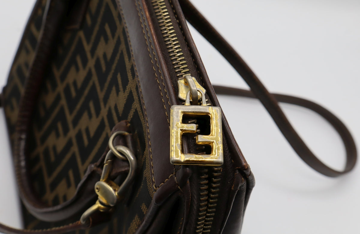 Fendi Brown Zucca Canvas Leather Tote Bag