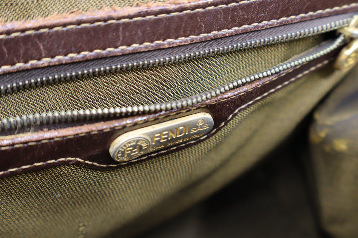 Fendi Brown Zucca Canvas Leather Tote Bag