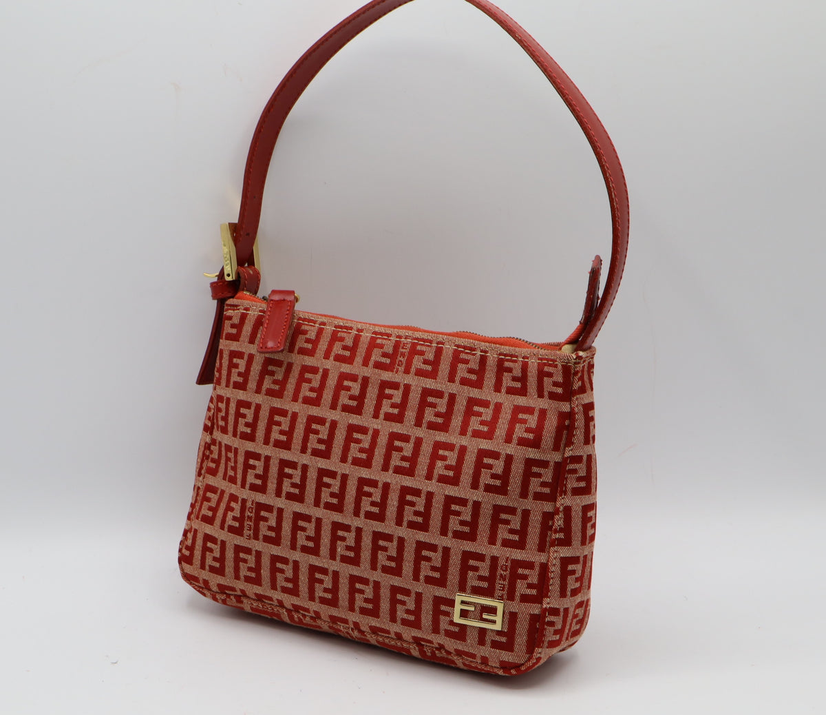 Fendi Red Tan Zucca Canvas Leather Mini Shoulder Bag
