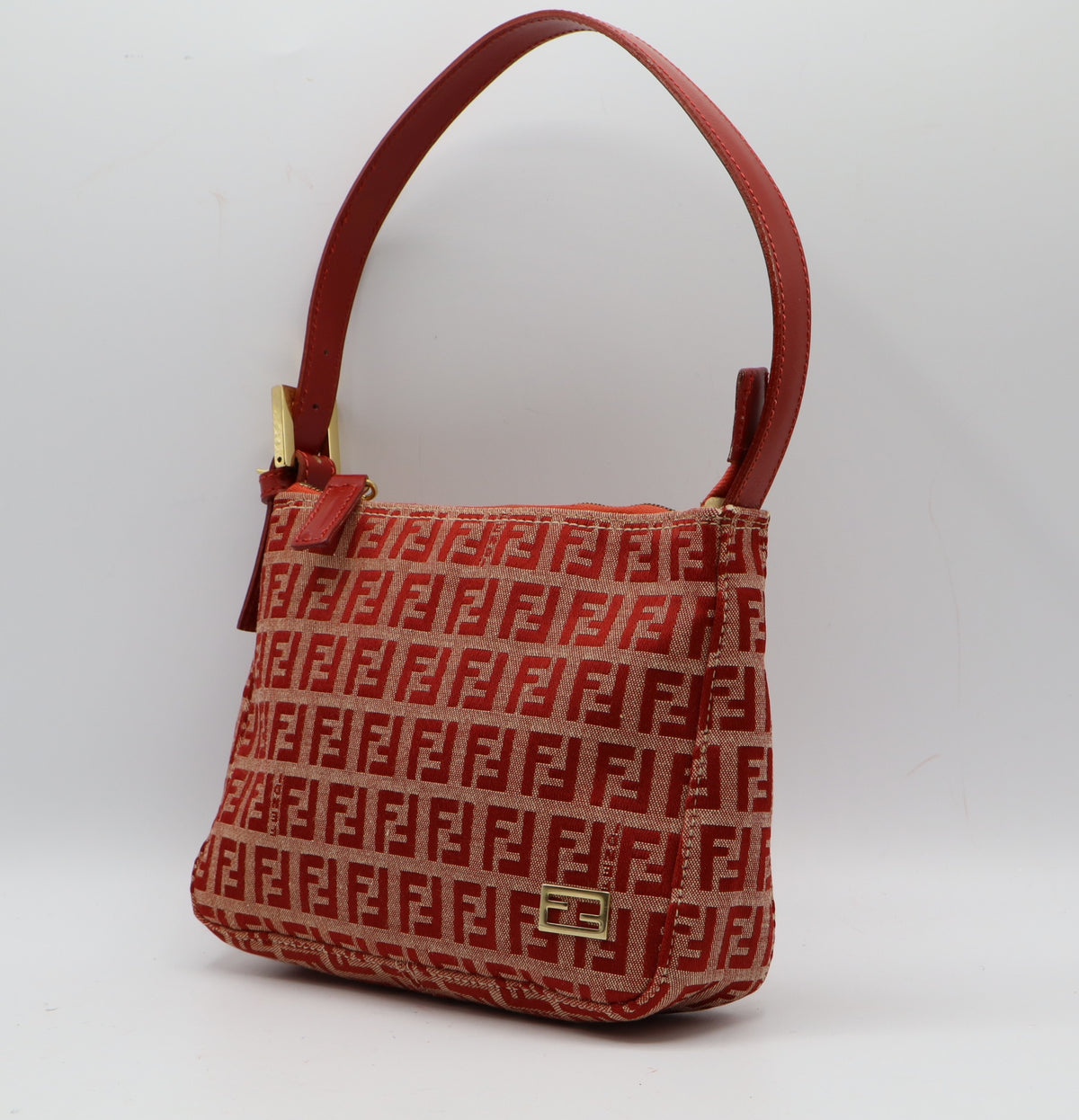 Fendi Red Tan Zucca Canvas Leather Mini Shoulder Bag