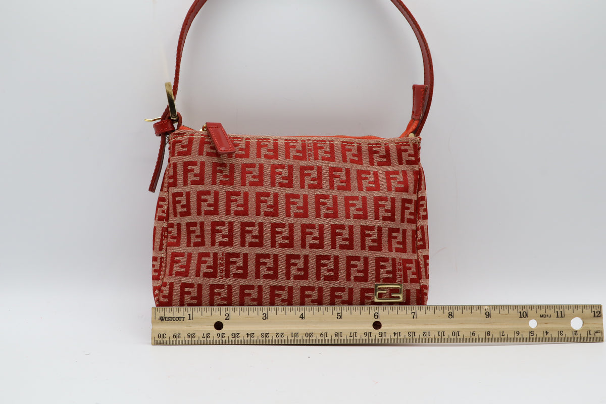 Fendi Red Tan Zucca Canvas Leather Mini Shoulder Bag