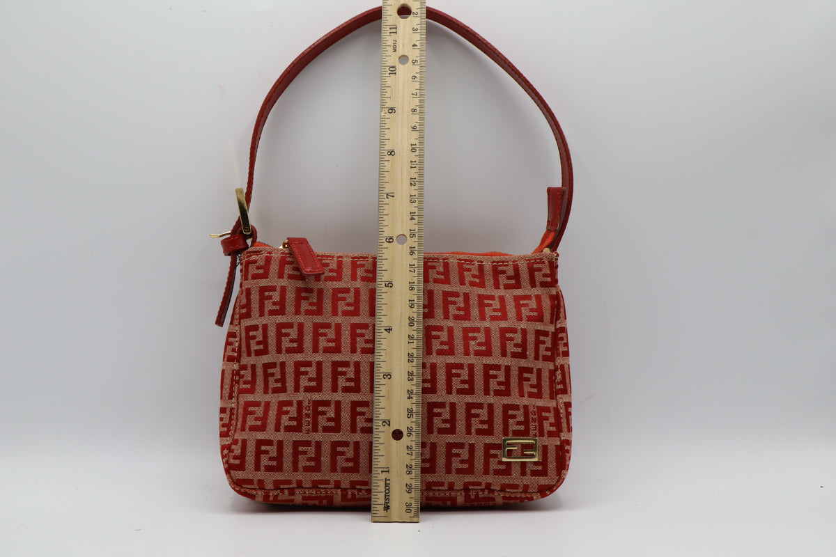 Fendi Red Tan Zucca Canvas Leather Mini Shoulder Bag
