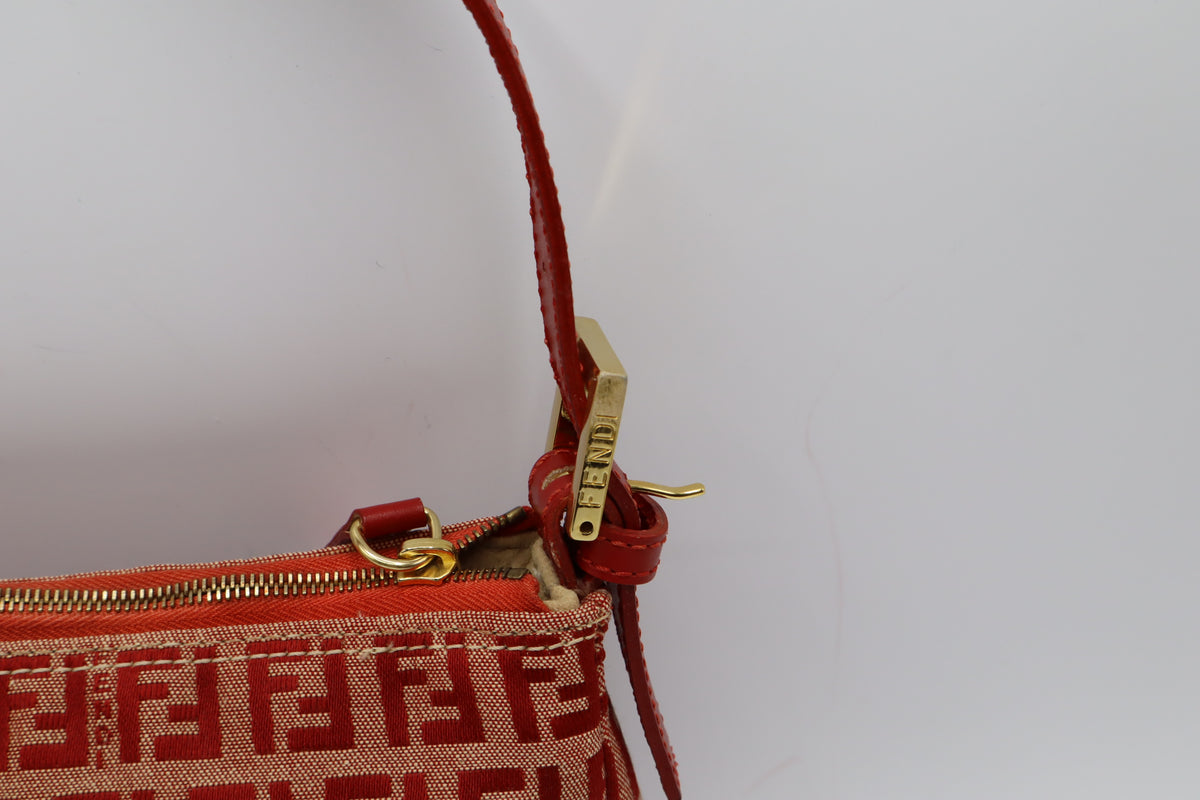 Fendi Red Tan Zucca Canvas Leather Mini Shoulder Bag