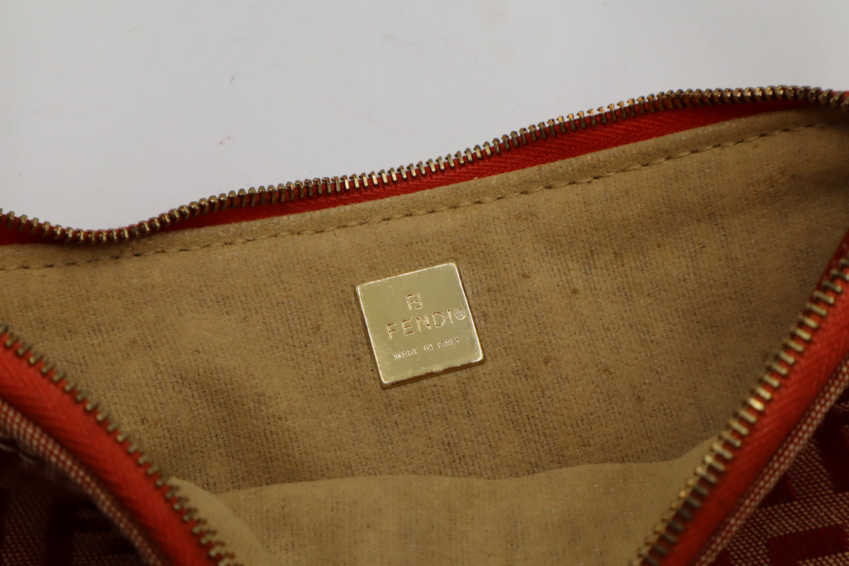 Fendi Red Tan Zucca Canvas Leather Mini Shoulder Bag