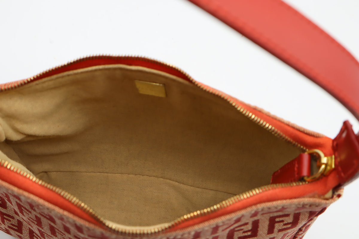 Fendi Red Tan Zucca Canvas Leather Mini Shoulder Bag