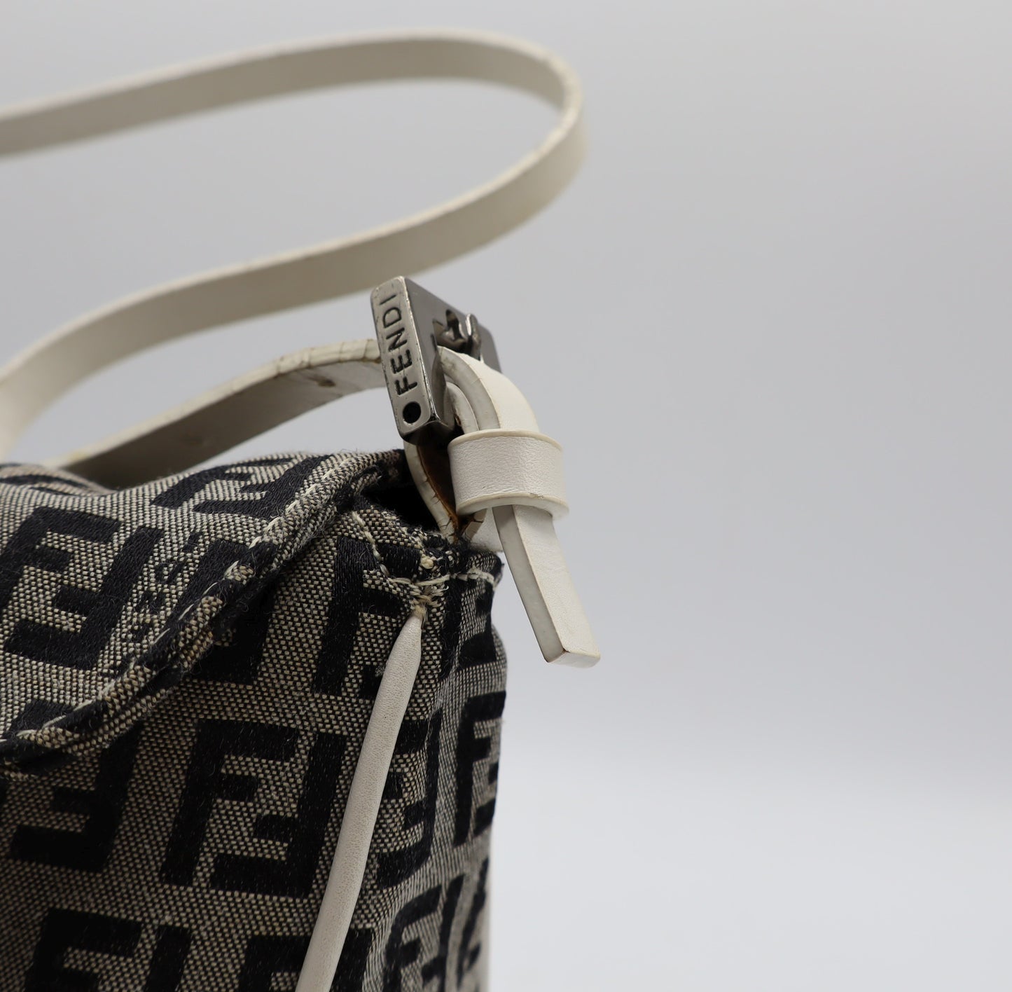 Fendi Grey Black Zucca Zucchino Canvas Flap Shoulder Bag