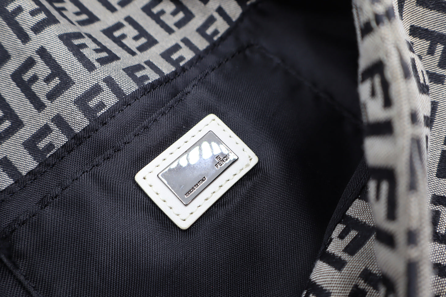 Fendi Grey Black Zucca Zucchino Canvas Flap Shoulder Bag