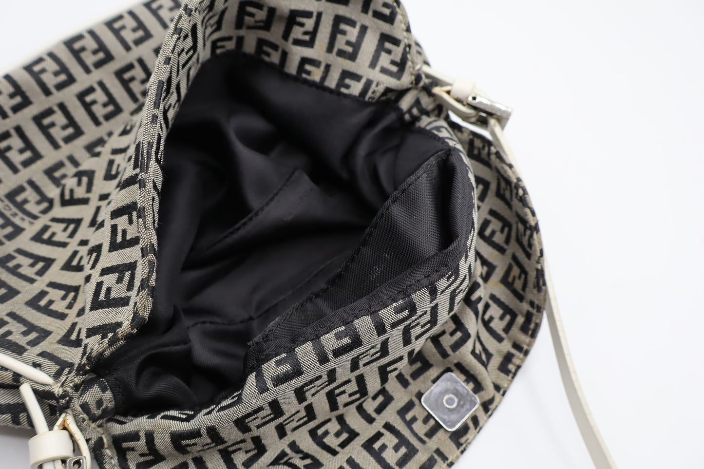 Fendi Grey Black Zucca Zucchino Canvas Flap Shoulder Bag