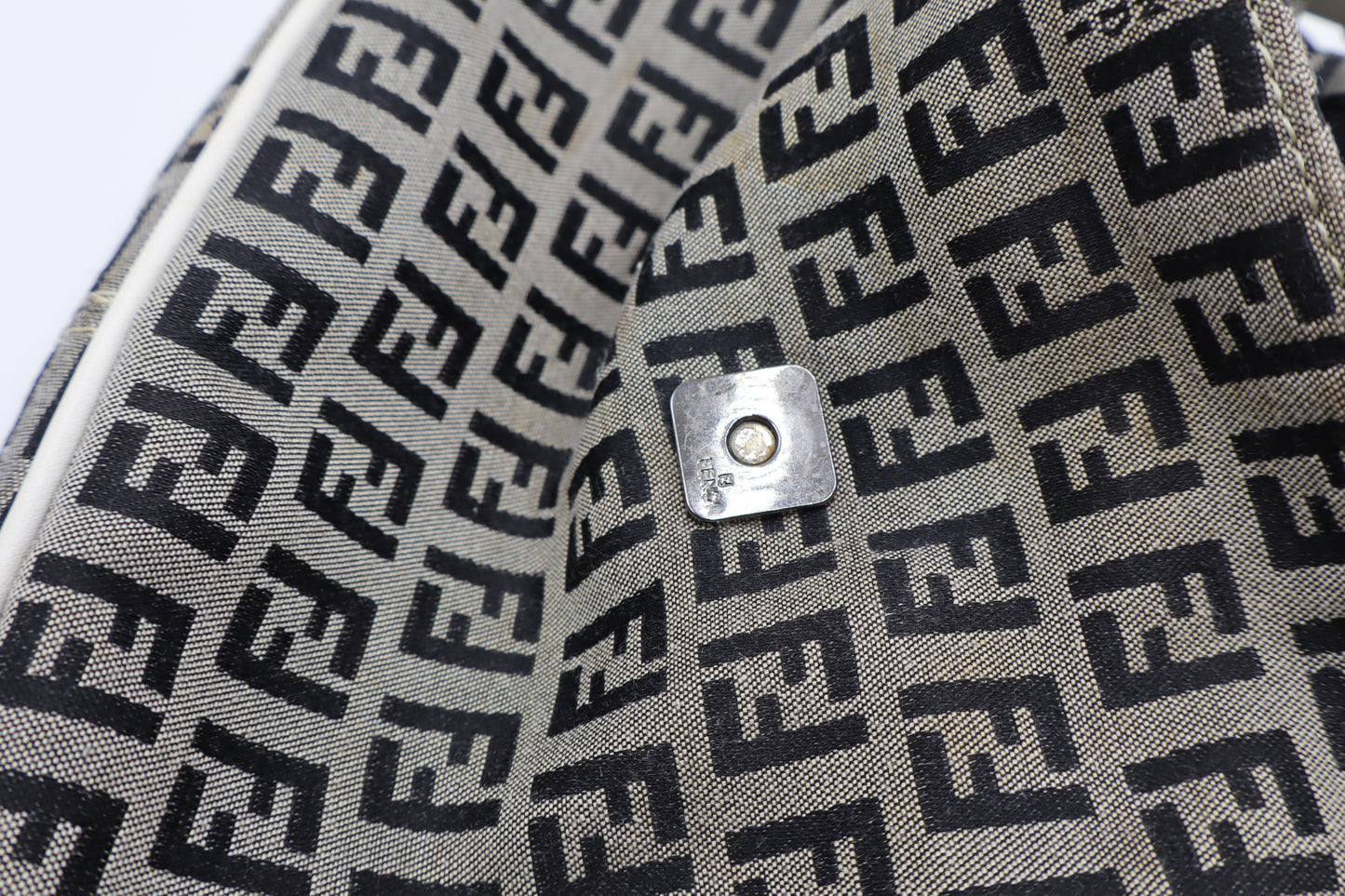 Fendi Grey Black Zucca Zucchino Canvas Flap Shoulder Bag