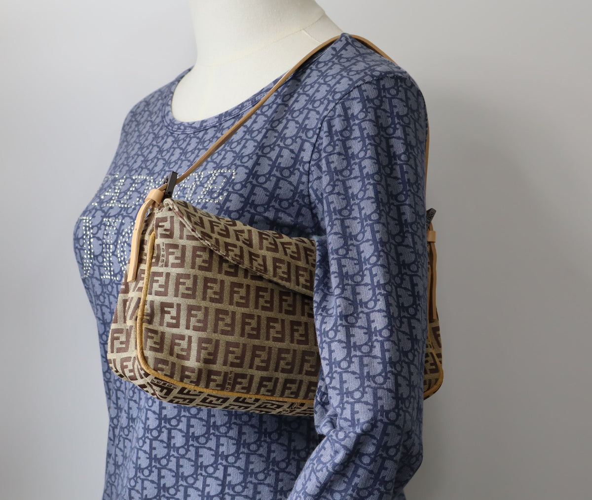 Fendi Brown Zucca Zucchino Canvas Shoulder Bag
