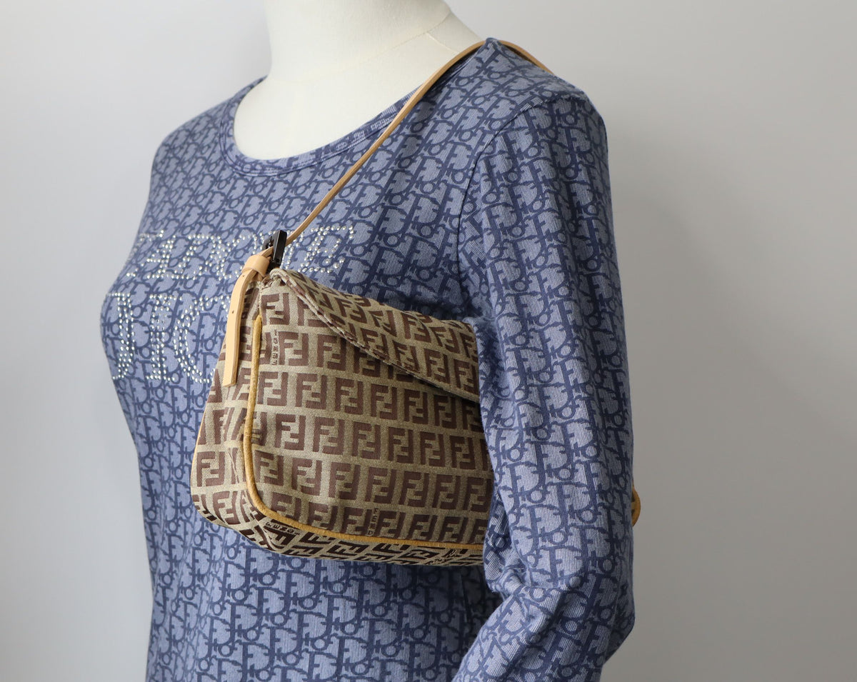Fendi Brown Zucca Zucchino Canvas Shoulder Bag