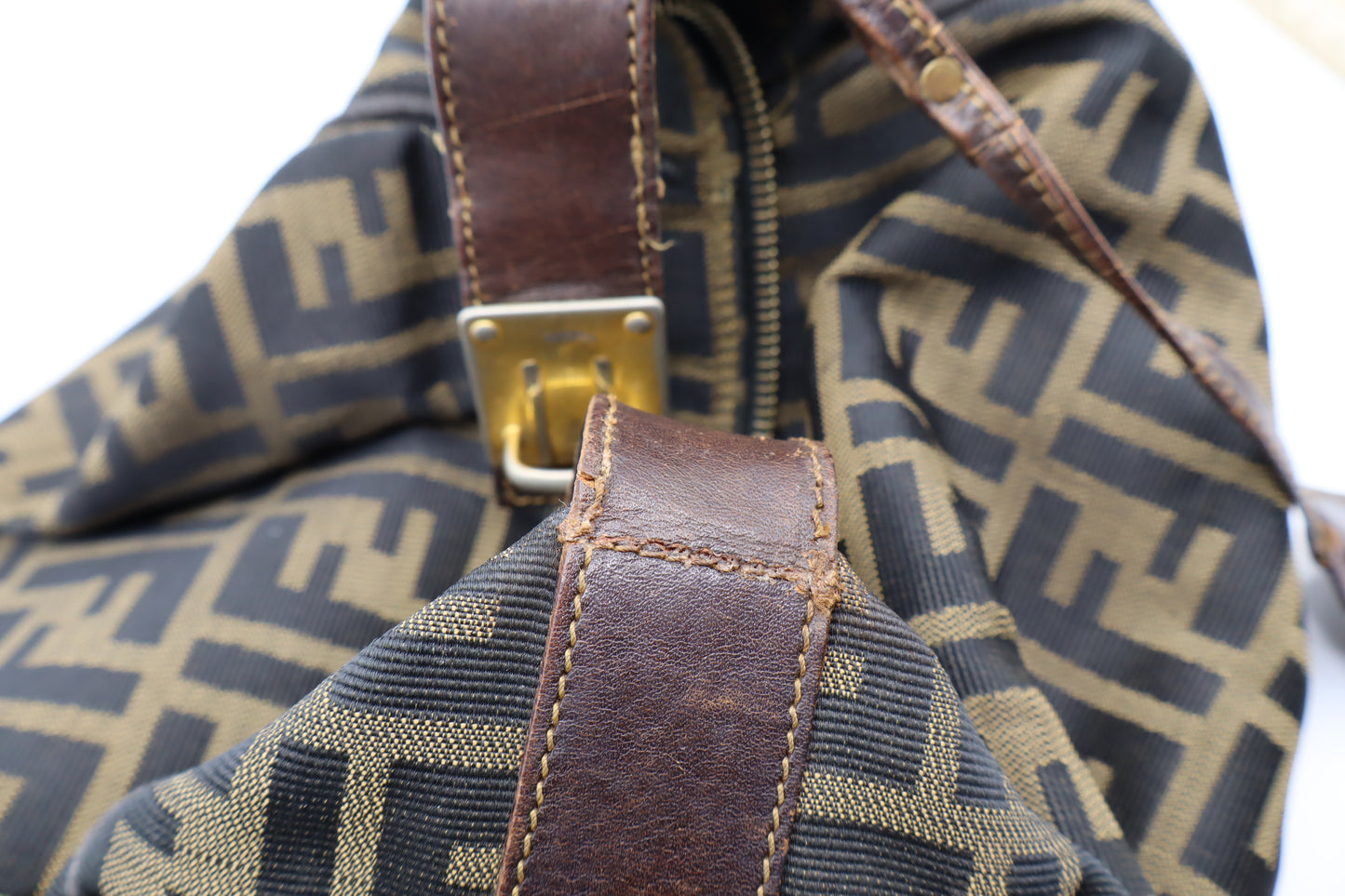 Fendi Brown Zucca Canvas Leather Lock Handbag