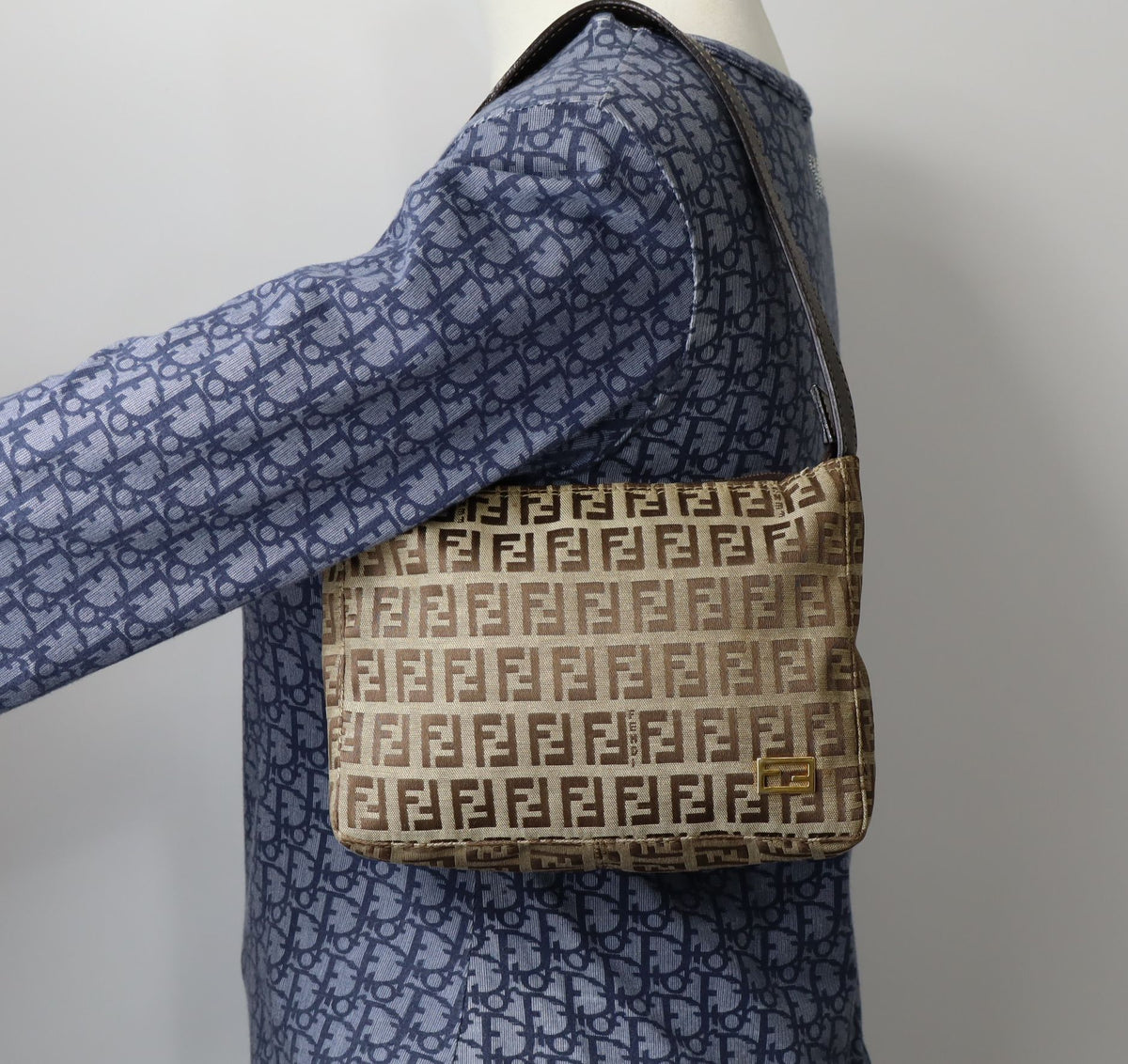 Fendi Brown Zucchino Zucca Canvas Leather Shoulder Bag