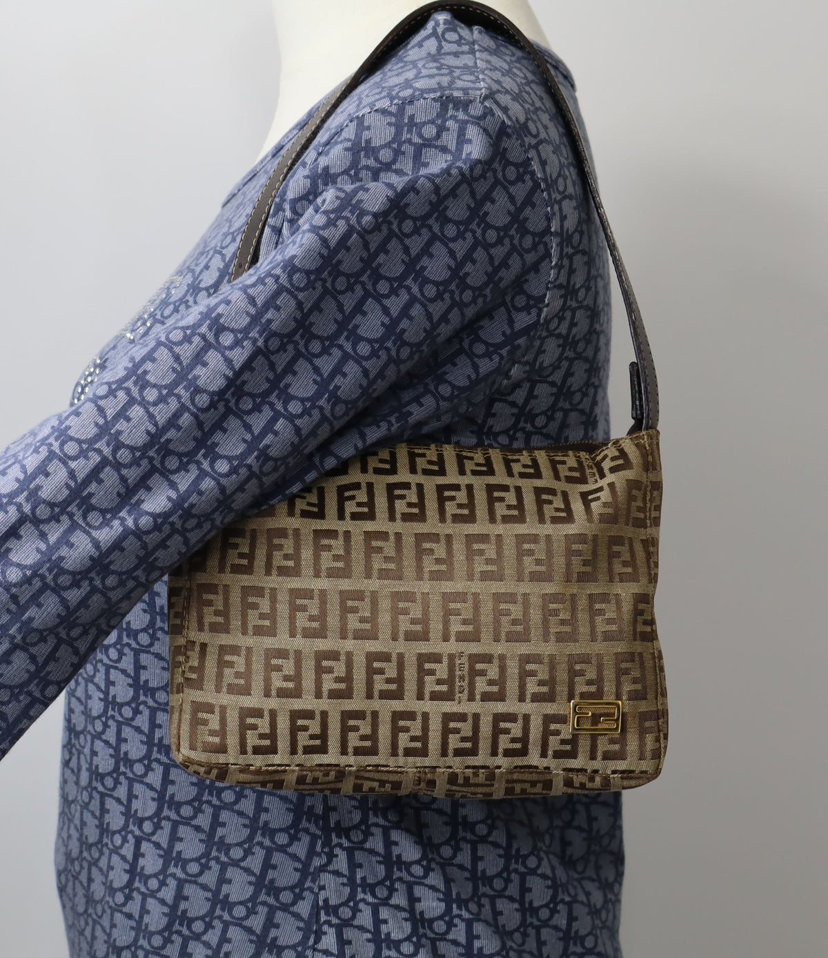 Fendi Brown Zucchino Zucca Canvas Leather Shoulder Bag
