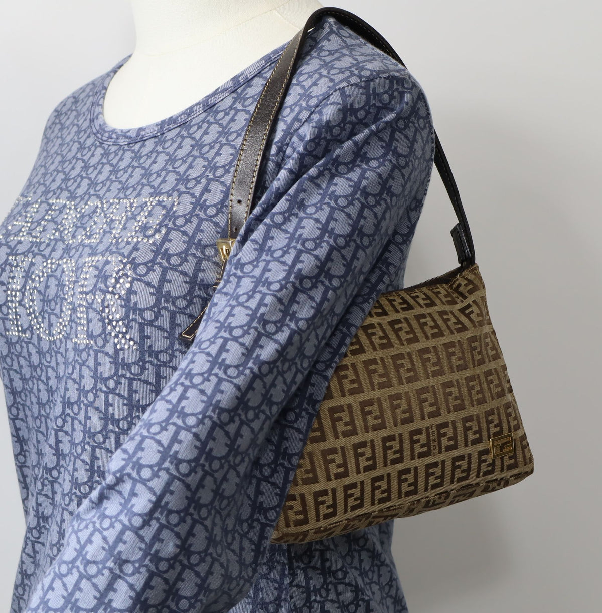 Fendi Brown Zucchino Zucca Canvas Leather Shoulder Bag