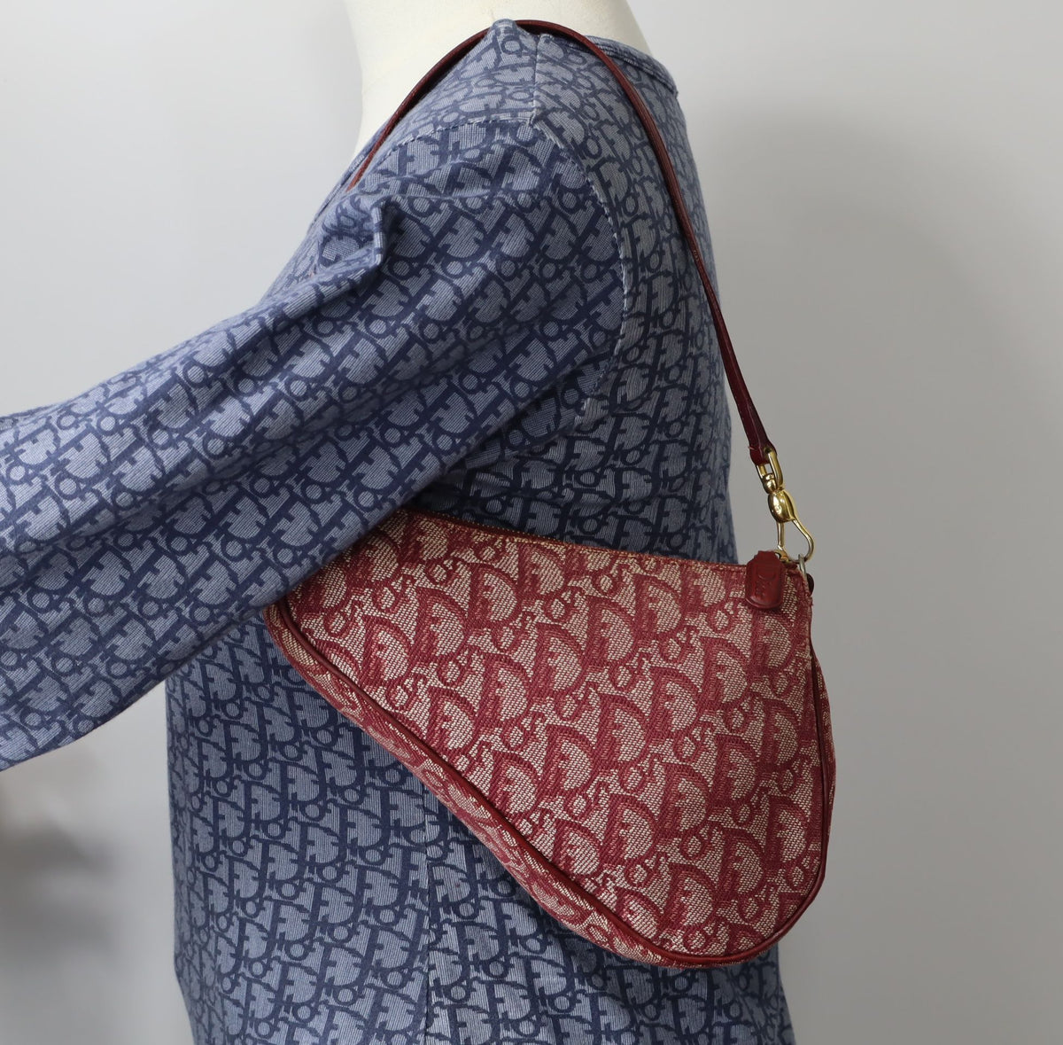 Christian Dior Burgundy Oblique Canvas Saddle Shoulder Bag
