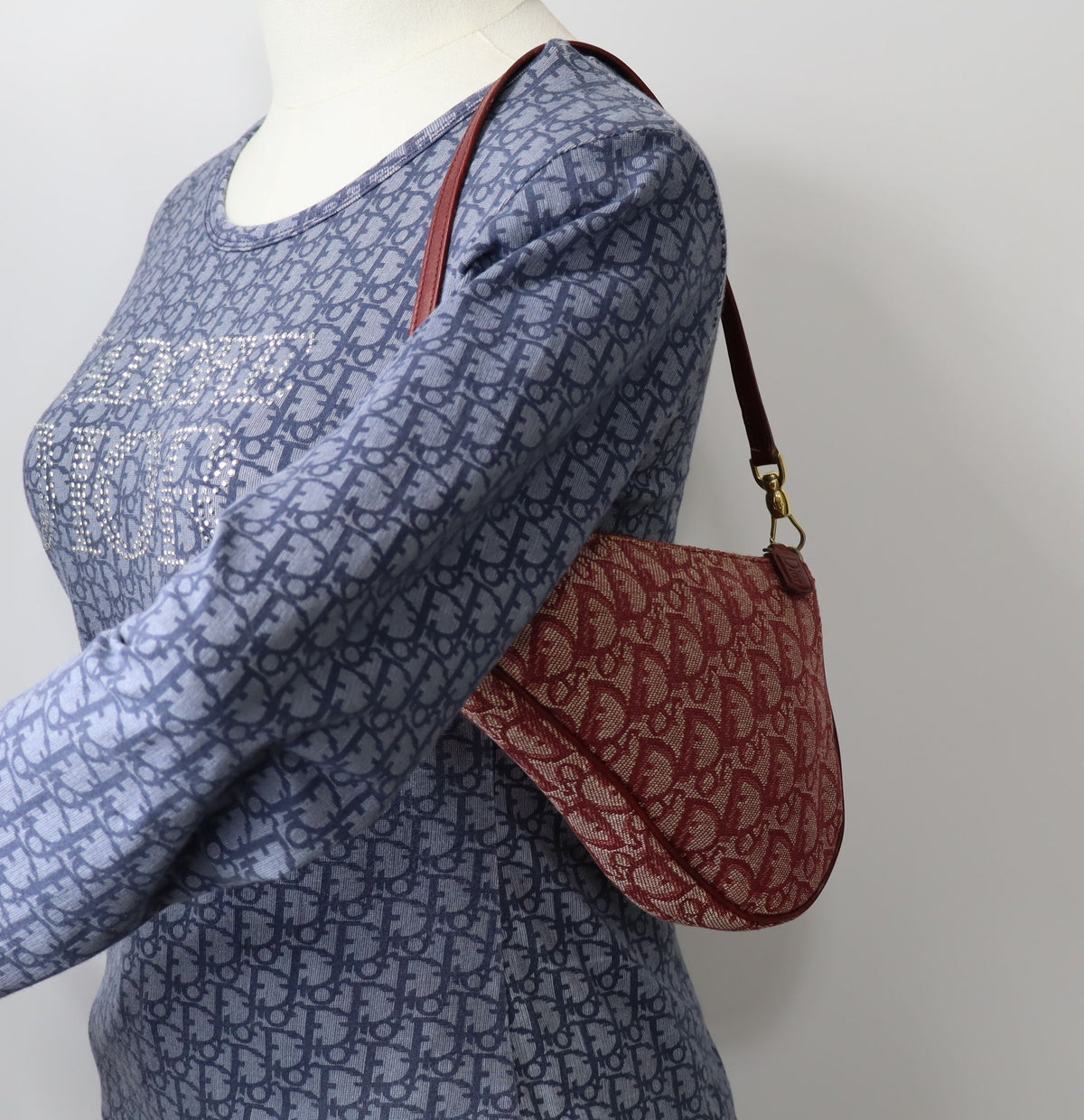 Christian Dior Burgundy Oblique Canvas Saddle Shoulder Bag