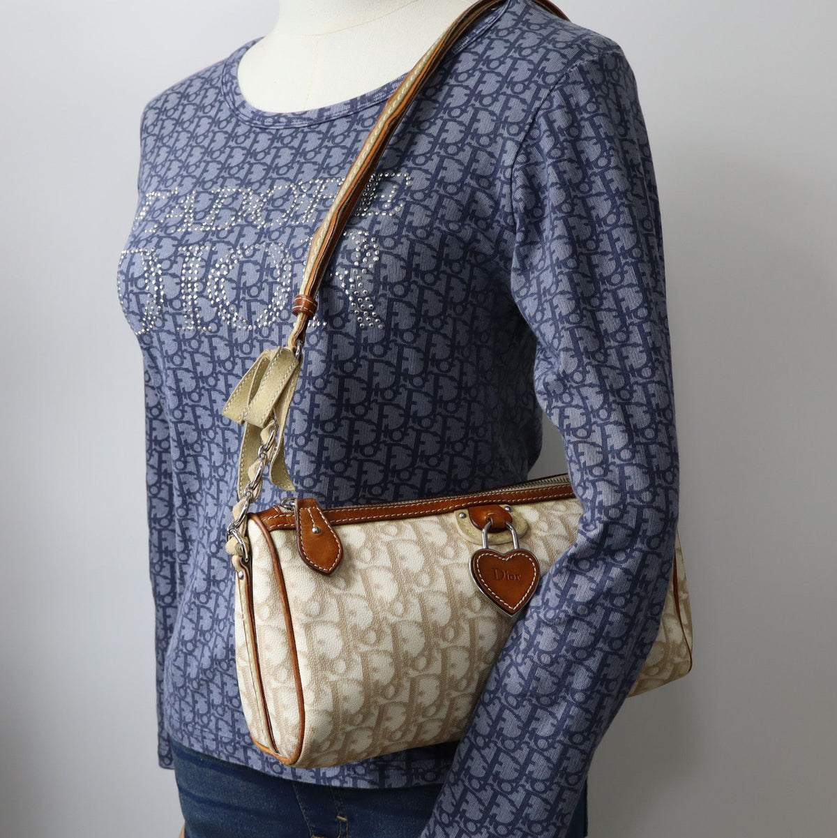 Christian Dior Beige Trotter Romantique Canvas Crossbody Shoulder Bag