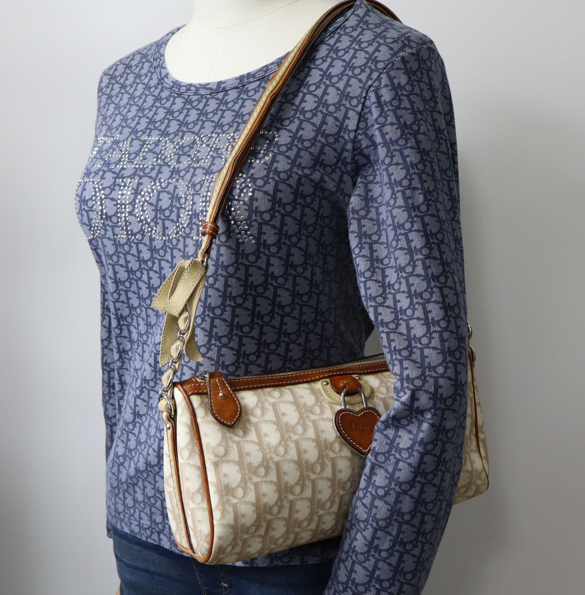 Christian Dior Beige Trotter Romantique Canvas Crossbody Shoulder Bag