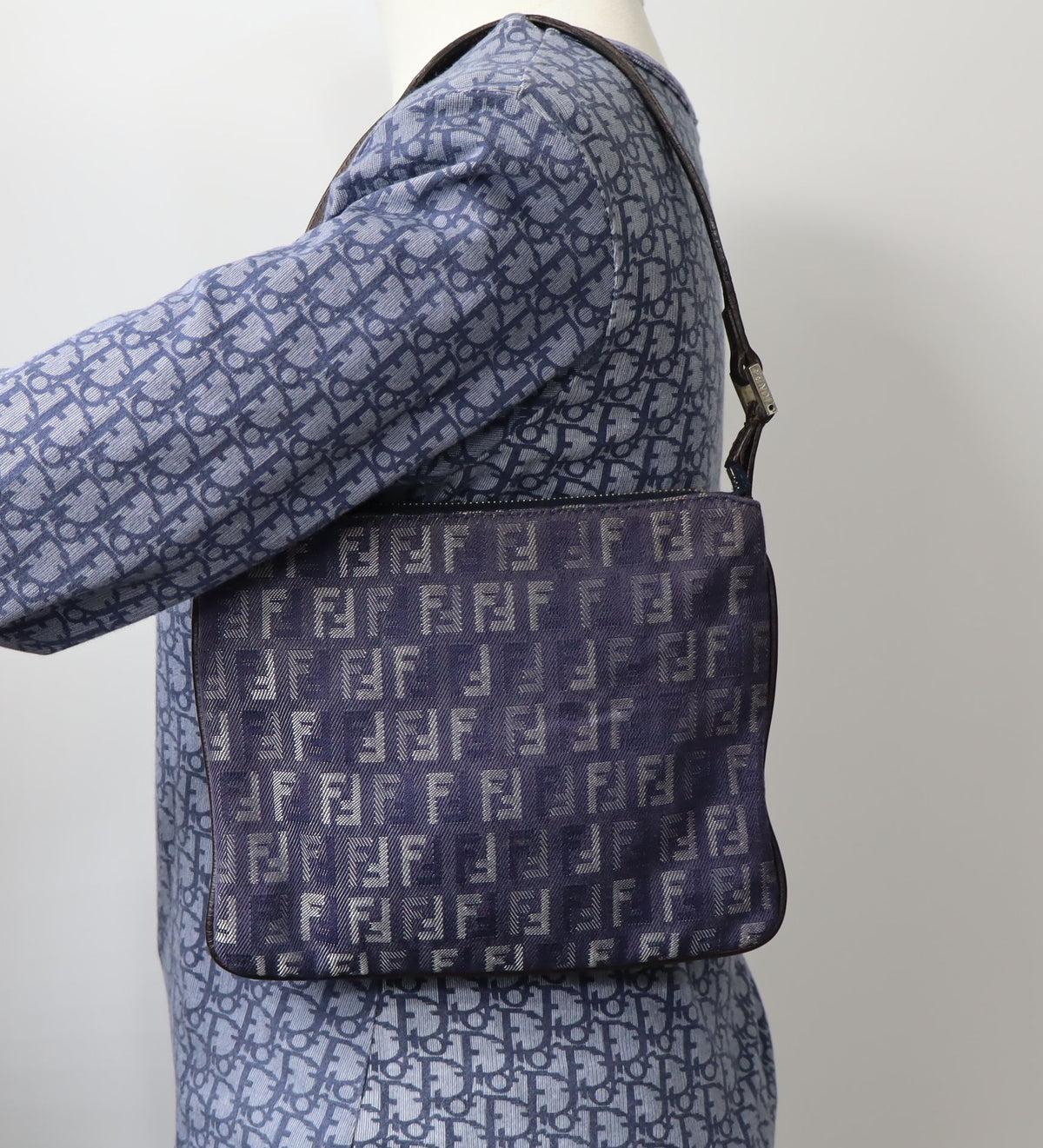 Fendi Blue Zucca Denim Canvas Leather Shoulder Bag