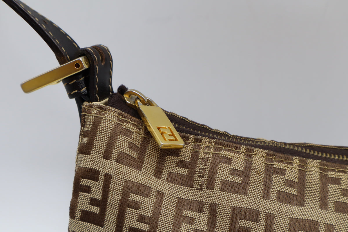 Fendi Brown Zucchino Zucca Canvas Leather Shoulder Bag