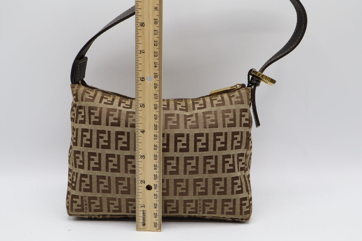 Fendi Brown Zucchino Zucca Canvas Leather Shoulder Bag