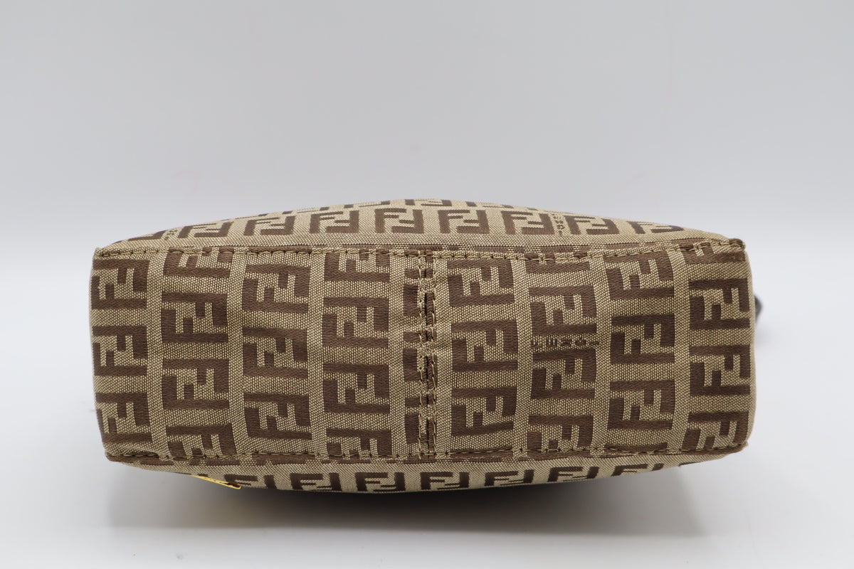 Fendi Brown Zucchino Zucca Canvas Leather Shoulder Bag