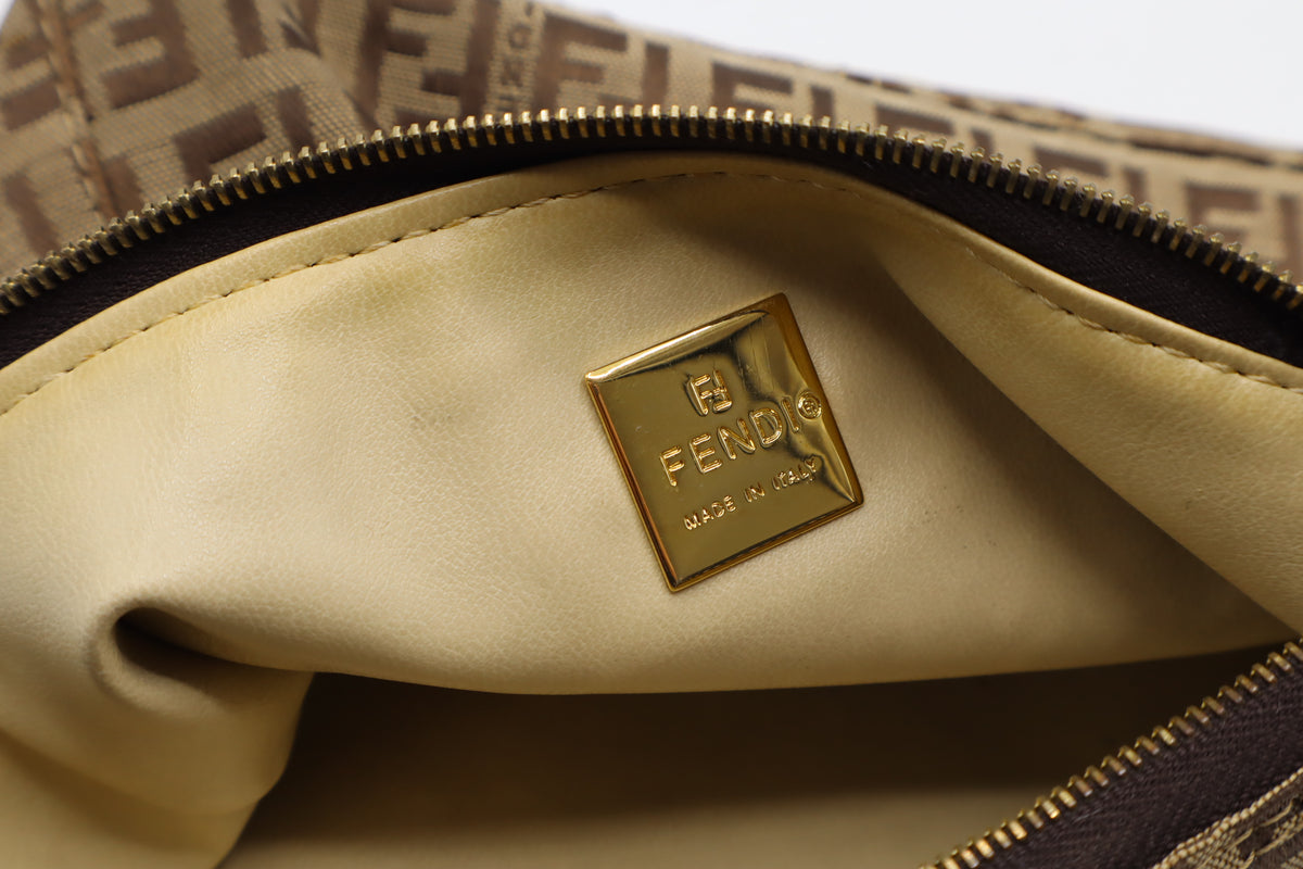 Fendi Brown Zucchino Zucca Canvas Leather Shoulder Bag
