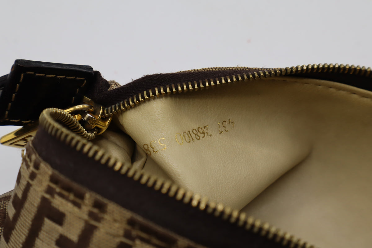 Fendi Brown Zucchino Zucca Canvas Leather Shoulder Bag