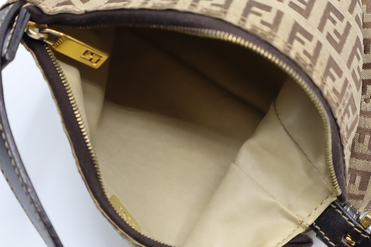 Fendi Brown Zucchino Zucca Canvas Leather Shoulder Bag