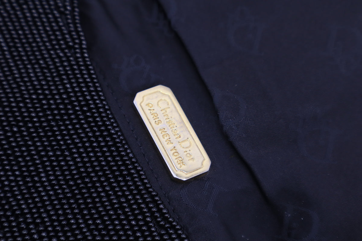 Christian Dior Gala Black Beaded Gold Logo Chain Flap Bag
