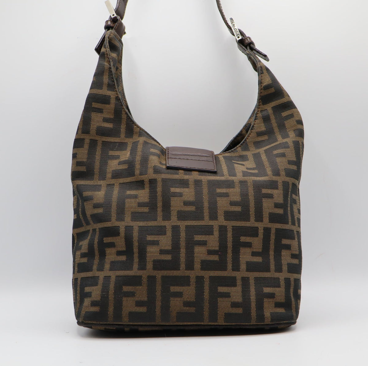 Fendi Brown Zucca Canvas Leather Flap Baguette Shoulder Bag