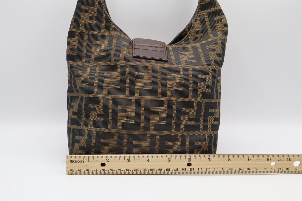 Fendi Brown Zucca Canvas Leather Flap Baguette Shoulder Bag